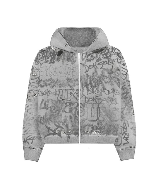Don Garments Grey Graffiti Zip Up